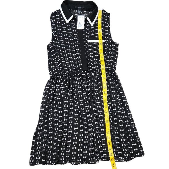NEW Forever 21 Black and White Sheer Dress Bowtie Pattern L - Picture 6 of 8
